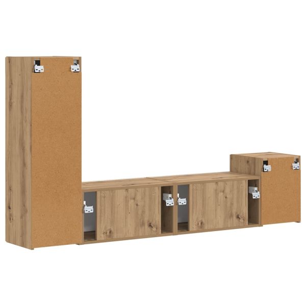 Комплект ТВ шкаф Монтиране на стена 4 pcs Дъб Инженерно дърво