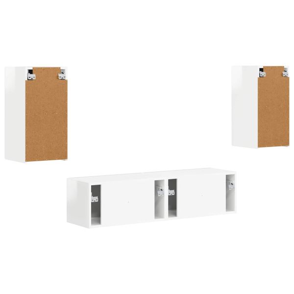 Комплект ТВ шкаф 4 pcs Лъскаво бяло Инженерно дърво