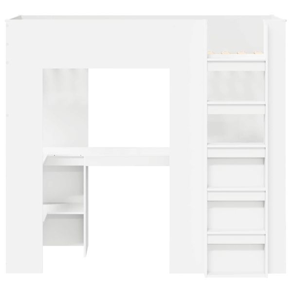 Рамка за двуетажно легло с бюро със съхранение Бяло 75 x 190 cm