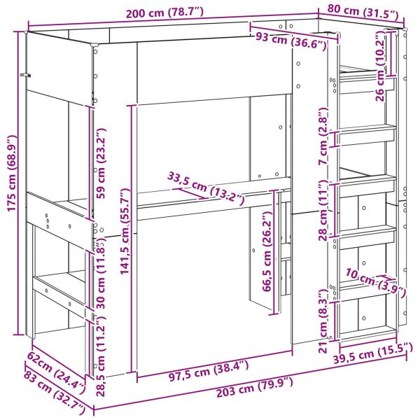 Рамка за двуетажно легло с бюро Циментено сиво 80 x 200 cm