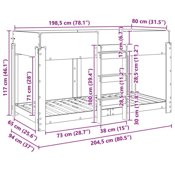 Двуетажно легло за деца Циментено сиво 80 x 200 cm