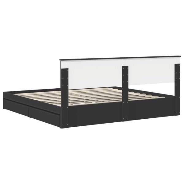Легло с място за съхранение Черно 200 x 200 cm Инженерно дърво