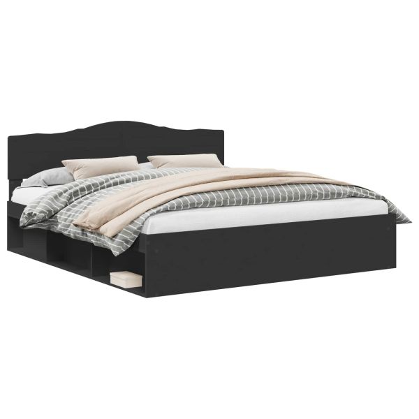 Рамка за легло Черно 200 x 200 cm Солидно борово дърво