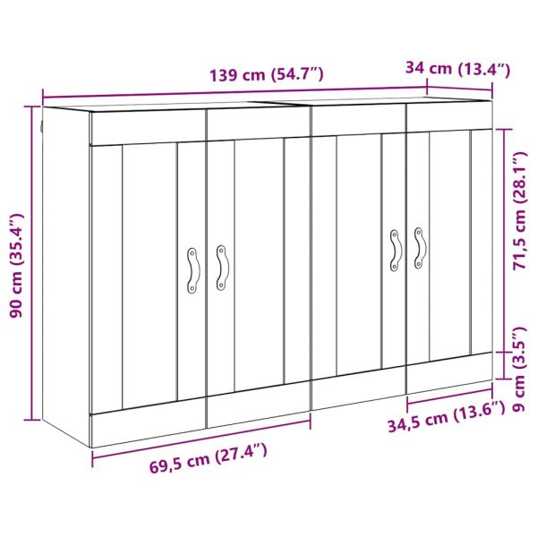 Стенно монтиран шкаф 2 pcs Дъб 69,5 x 34 x 90 см