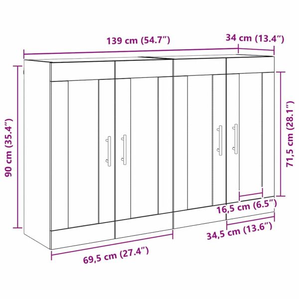 Стенно монтиран шкаф 2 pcs Дъб 69,5 x 34 x 90 см