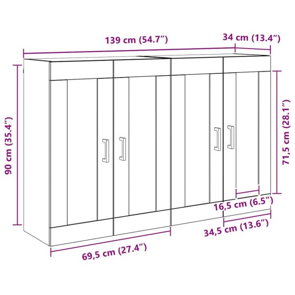 Стенно монтиран шкаф 2 pcs Черния дъб 69,5 x 34 x 90 см