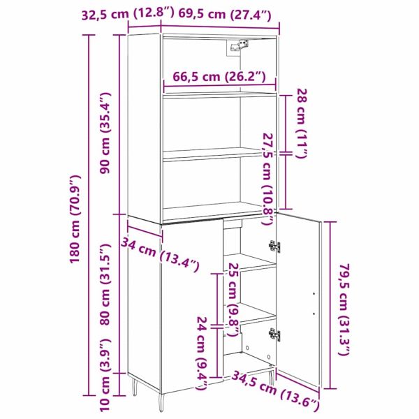 Висок шкаф Черния дъб 69,5 x 34 x 180 см