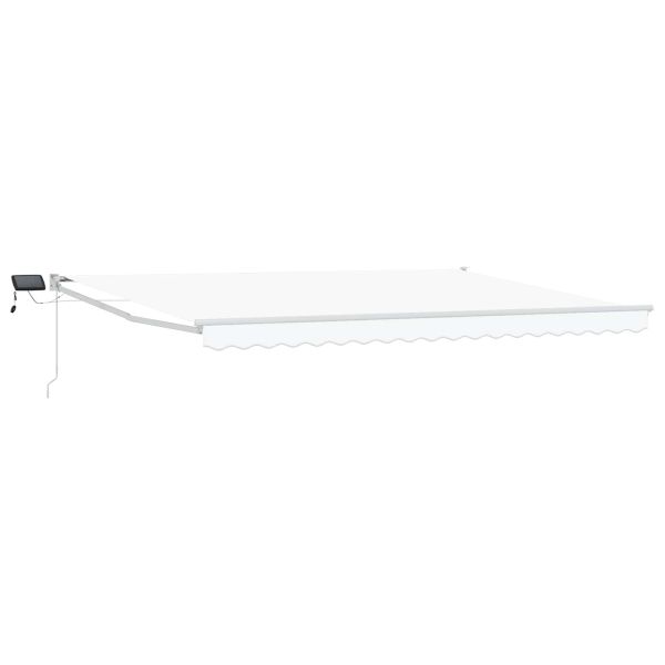 Ръчен изтеглящ сенник с LED светлини Бял 5 x 3 m