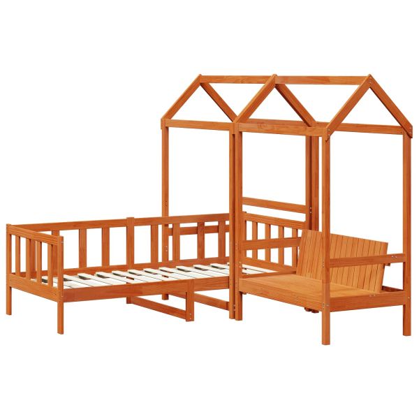Комплект легло за деня 3 pcs Восъчен Кафяв Масивна боровина