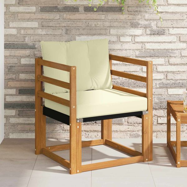 Външен диван Солидно акациево дърво Натурален и Крема