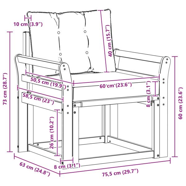 2 Брой Външен диван Солидно акациево дърво Естествен