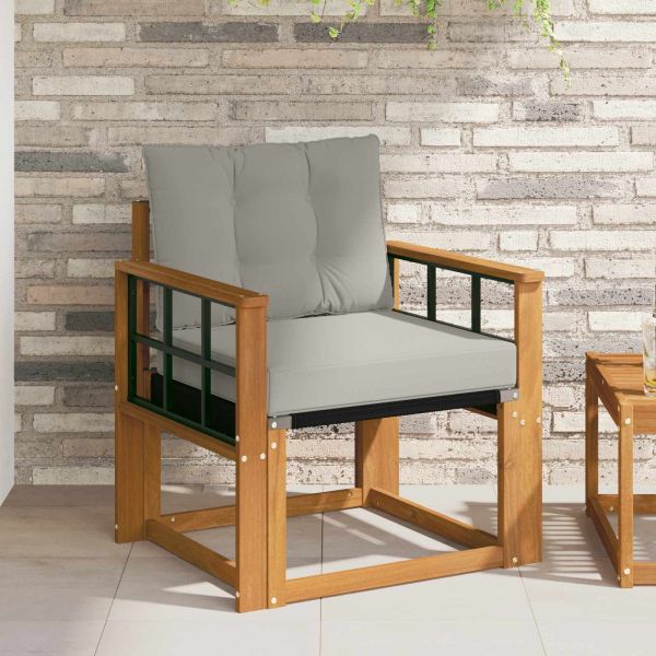 Външен диван Солидно акациево дърво Естествено и светло сиво