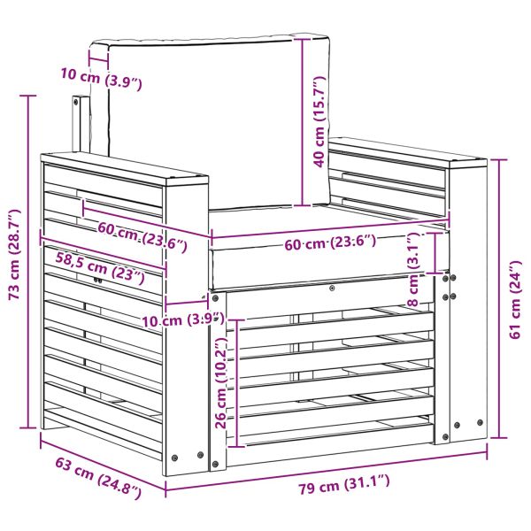 Външен диван Солидно акациево дърво и полиестер Натурално