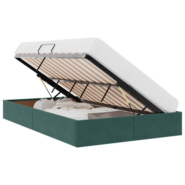 Отоманско легло със съхранение Тъмнозелено 120 x 200 cm Кадифе