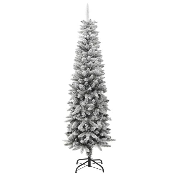 Изкуствена тънка коледна елха с флокиран сняг 180 cm PVC&PE