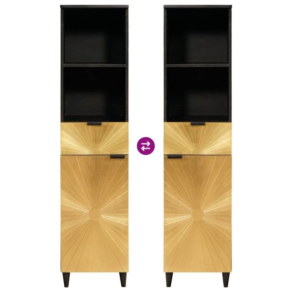 Шкаф за баня с чекмедже с рафт Черен и златен 38 x 33 x 160 см