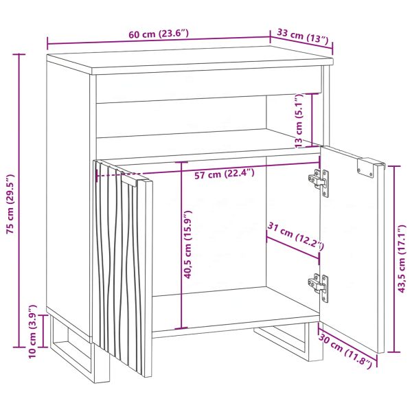 Шкаф с чекмедже Кафяво 60 x 33 x 75 cm мангово дърво масив
