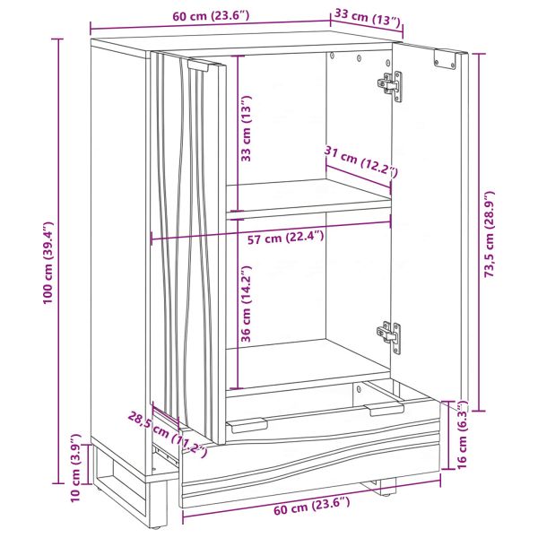Висок шкаф Кафяво 60 x 33 x 100 см мангово дърво масив
