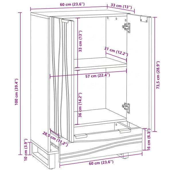 Висок шкаф Кафяво 60 x 33 x 100 см мангово дърво масив