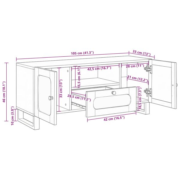 ТВ шкаф с врата Кафяво 105 x 33 x 46 см Солидно мангово дърво