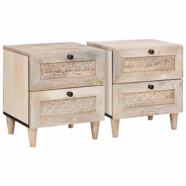 Нощен шкаф 2 pcs Бяло 40 x 33 x 46 см Инженерна дървесина