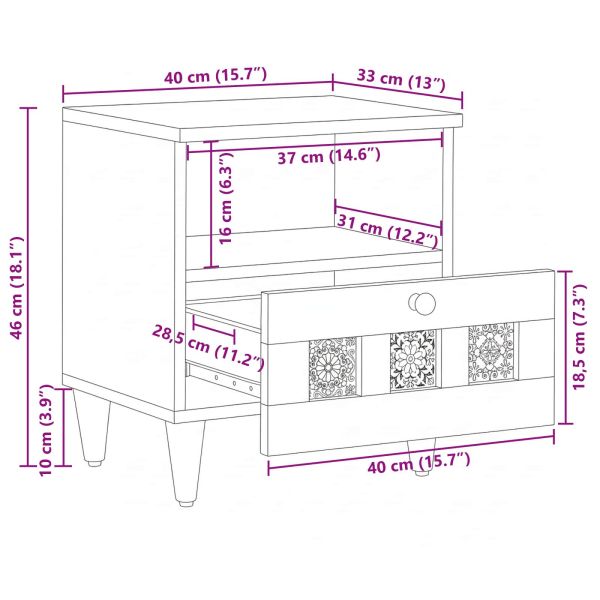 Нощен шкаф 2 pcs Кафяво 40 x 33 x 46 см Солидно мангово дърво