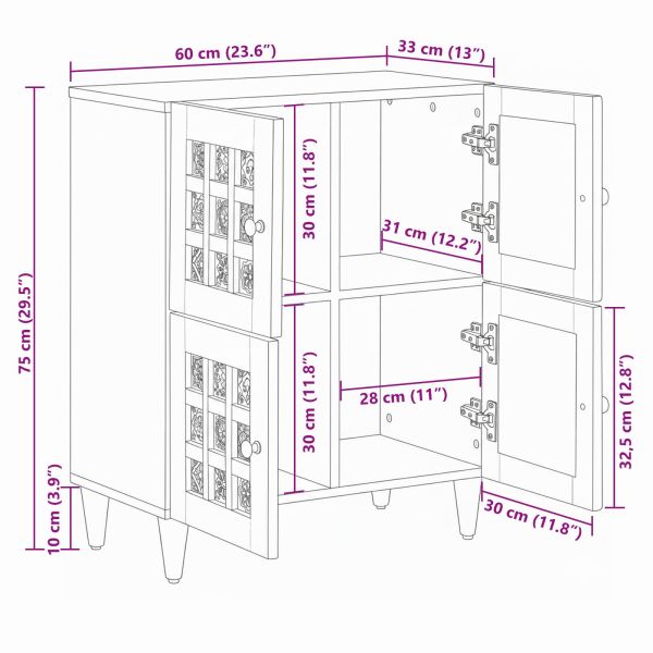 Служебен шкаф Орех 60 x 33 x 75 cm Солидно мангово дърво