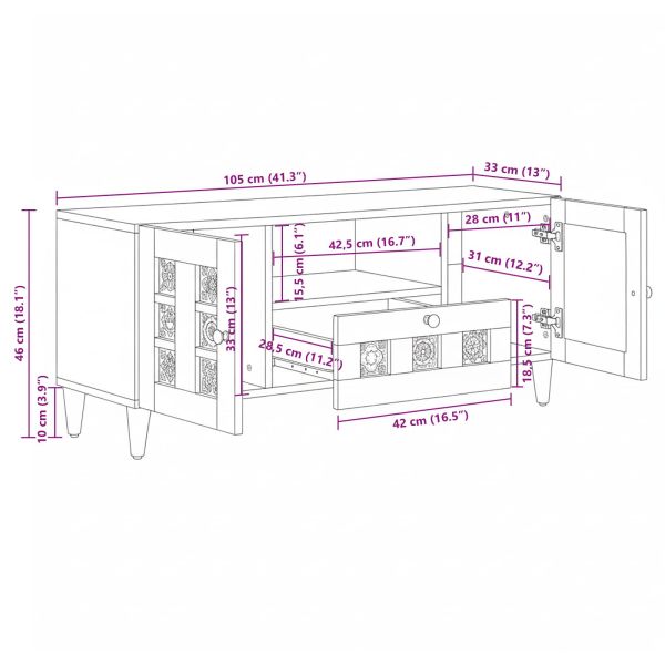 ТВ шкаф Естествен 105 x 33,5 x 46 см Солидно мангово дърво