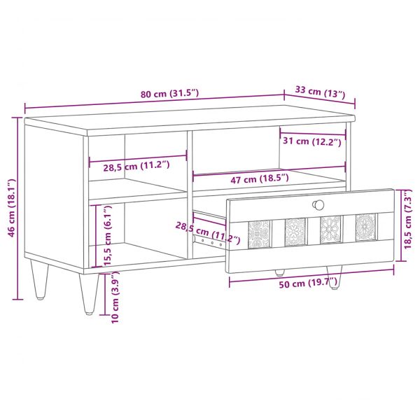 ТВ шкаф с рафт Естествен 80 x 33 x 46 см Солидно мангово дърво