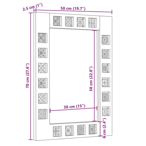 Огледало за баня Естествен 50 x 70 x 3 см Солидно мангово дърво