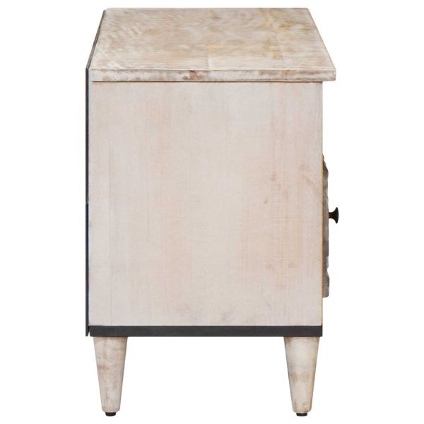 ТВ шкаф с рафт Бяло 100 x 33,5 x 46 см Солидно мангово дърво