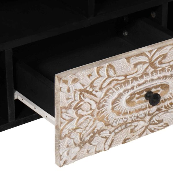 ТВ шкаф с рафт Бяло 100 x 33,5 x 46 см Солидно мангово дърво