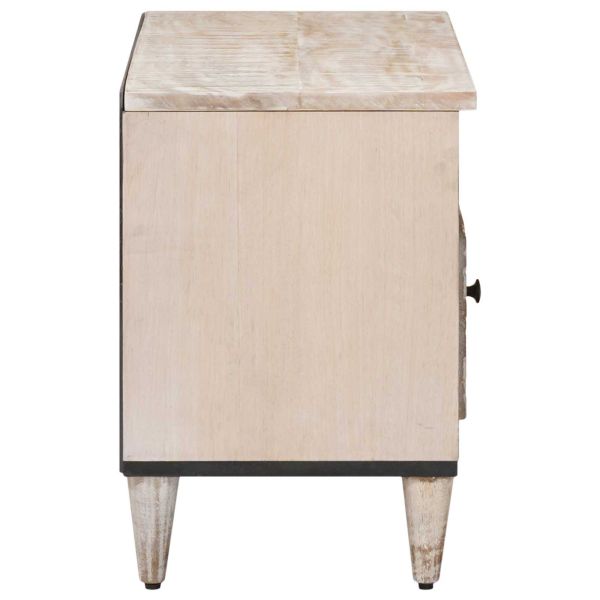 ТВ шкаф с чекмедже Бяло 80 x 33,5 x 46 см Солидно мангово дърво