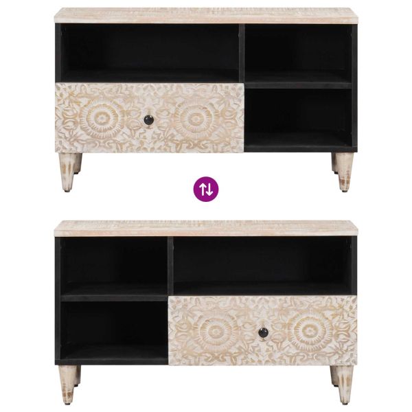 ТВ шкаф с чекмедже Бяло 80 x 33,5 x 46 см Солидно мангово дърво