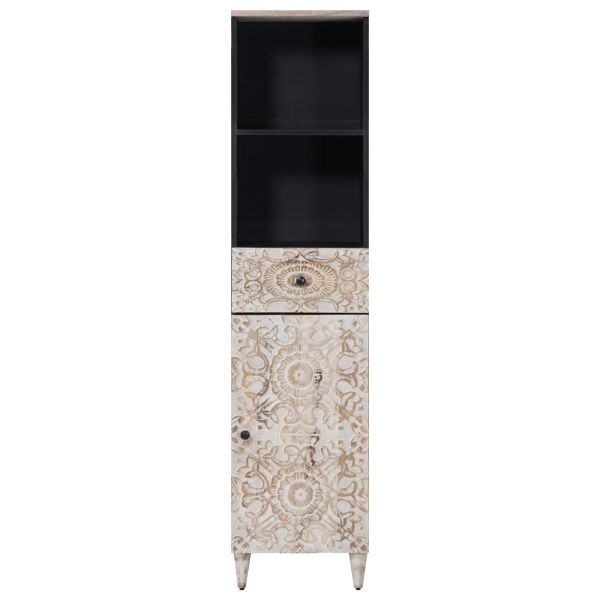 Шкаф за баня Бяло 38 x 33,5 x 160 см Солидно мангово дърво