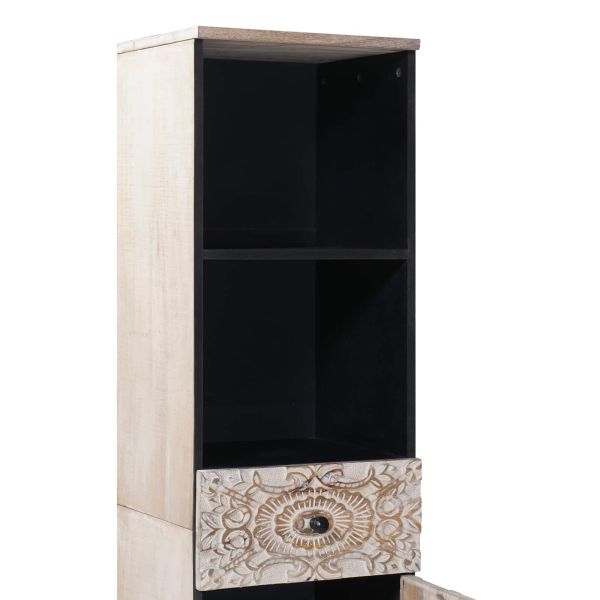 Шкаф за баня Бяло 38 x 33,5 x 160 см Солидно мангово дърво