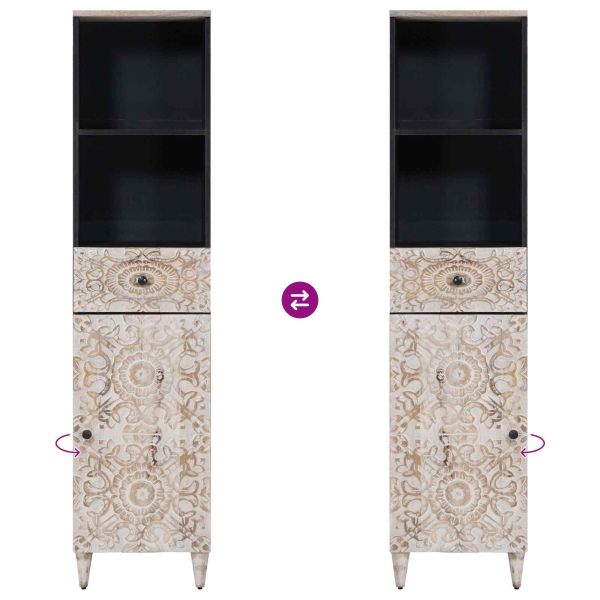 Шкаф за баня Бяло 38 x 33,5 x 160 см Солидно мангово дърво