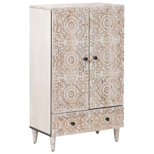 Висок шкаф с рафт Бяло 60 x 33,5 x 100 см Солидно мангово дърво