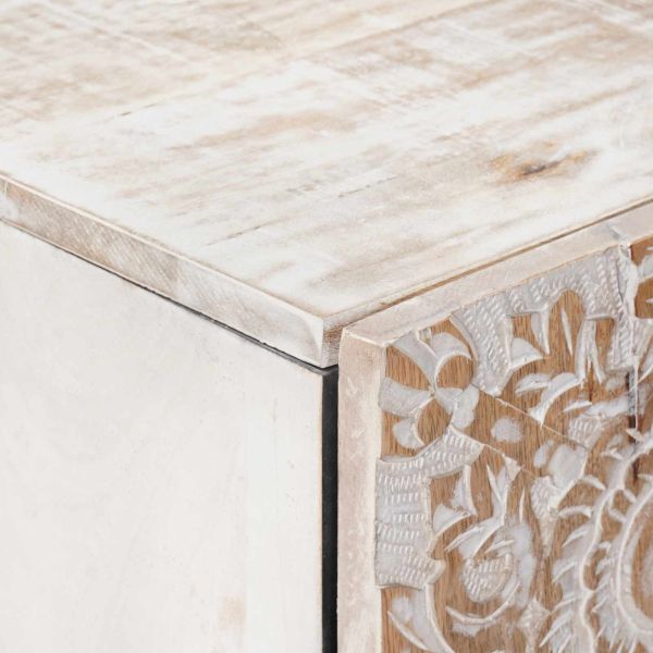 Висок шкаф с рафт Бяло 60 x 33,5 x 100 см Солидно мангово дърво