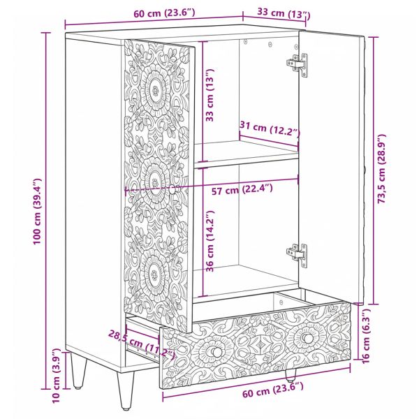 Висок шкаф с рафт Бяло 60 x 33,5 x 100 см Солидно мангово дърво