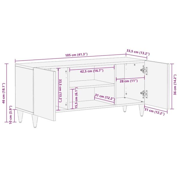 ТВ шкаф с рафт Кафяво 105 x 33,5 x 46 см Солидно мангово дърво