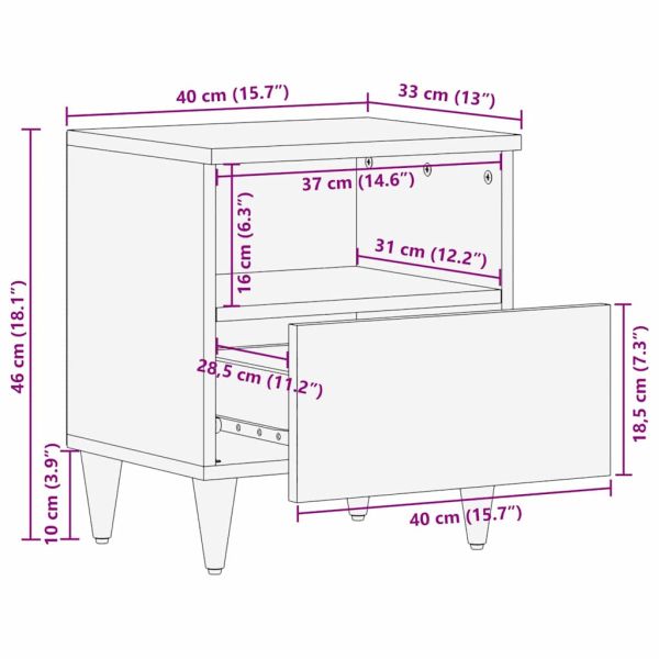 Нощен шкаф Кафяво 40 x 33 x 46 см Масивна акациева дървесина