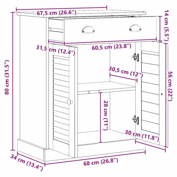 Шкаф за баня с рафт VIGO Бяло и антикварно бяло 68 x 34 x 80 см