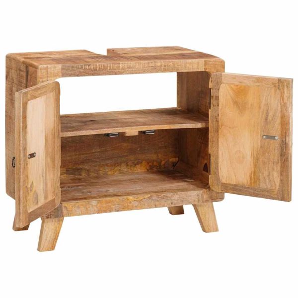 Шкаф за баня Кафяво Солидно мангово дърво и инженерно дърво