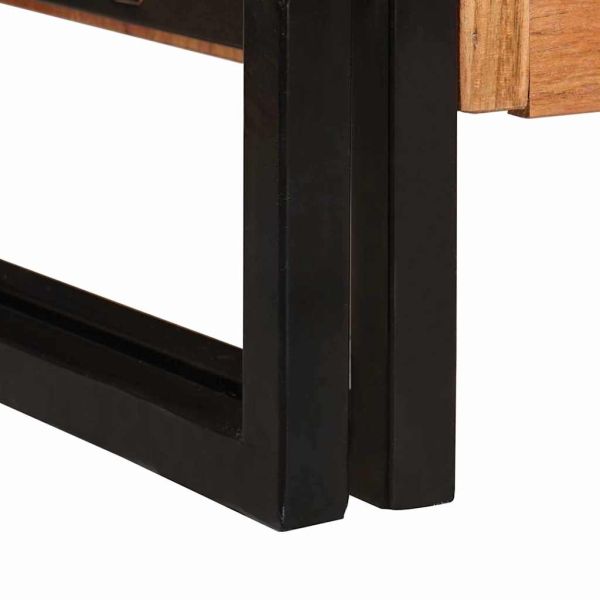 Стъклена витрина с врати Масивна акациева дървесина и метал