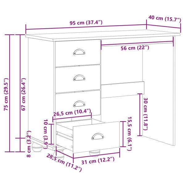 Бюро за писане с чекмедже ASKIM Кафяво 95 x 40 x 75 см