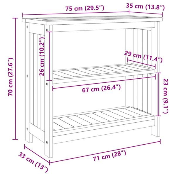 Градинско шкафче с рафт със съхранение Естествен 75 x 35 x 70см