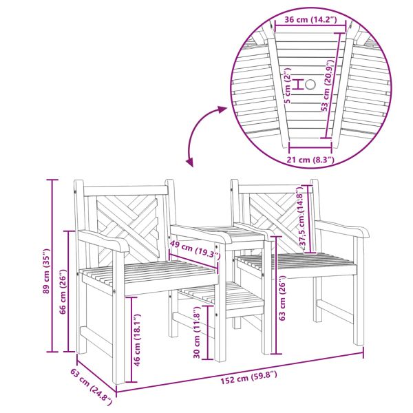 Градински открит стол 152 x 63 x 89 см Солидно тиково дърво