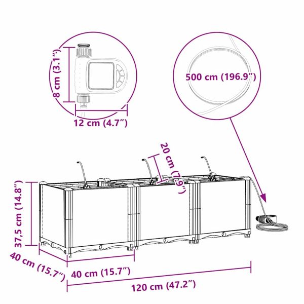 Градинска саксия 3 pcs Черен Пластмаса