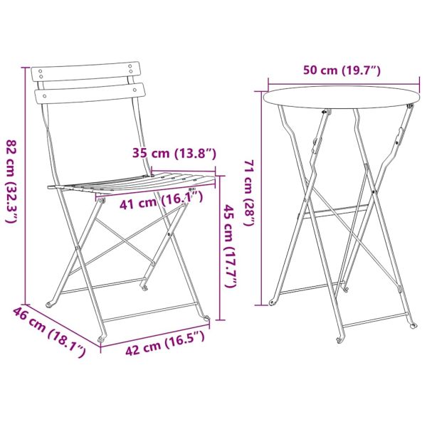 Сгъваем комплект мебели за бистро 3 pcs Антрацит Стомана